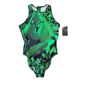 NWT Nike Women’s one piece swimsuit neon green black size 10